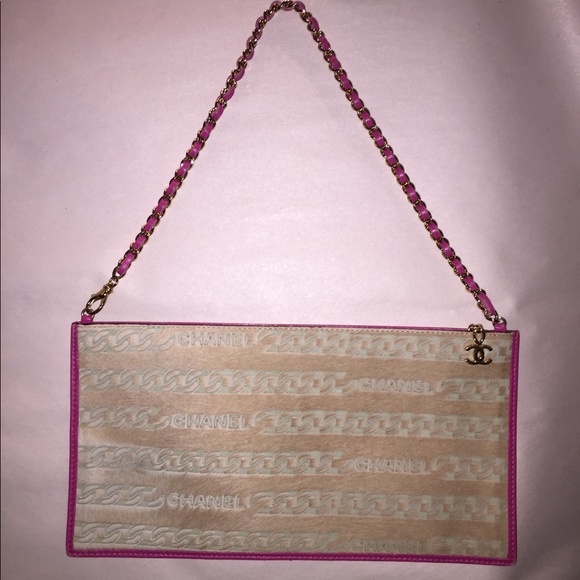 CHANEL Handbags - authentic CHANEL chainlink carved pony hide PURSE